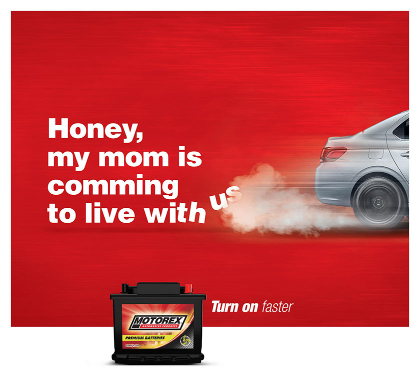 Motorex汽車蓄電池平面廣告海報設計，幽默接地氣的對話系列