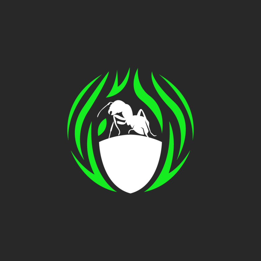 螞蟻的極簡(jiǎn)主義幾何標(biāo)志站立在地面的一部分，由草圍攏著