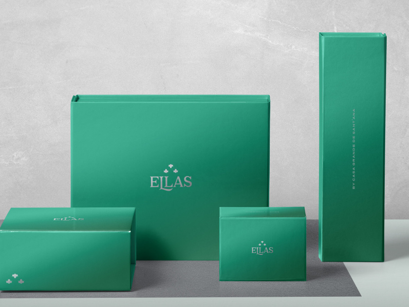 ELLAS珠寶品牌logo設計與品牌vi形象設計,三個花朵徽章 ELLAS珠寶品牌logo設計與品牌vi形象設計,三個花朵徽章