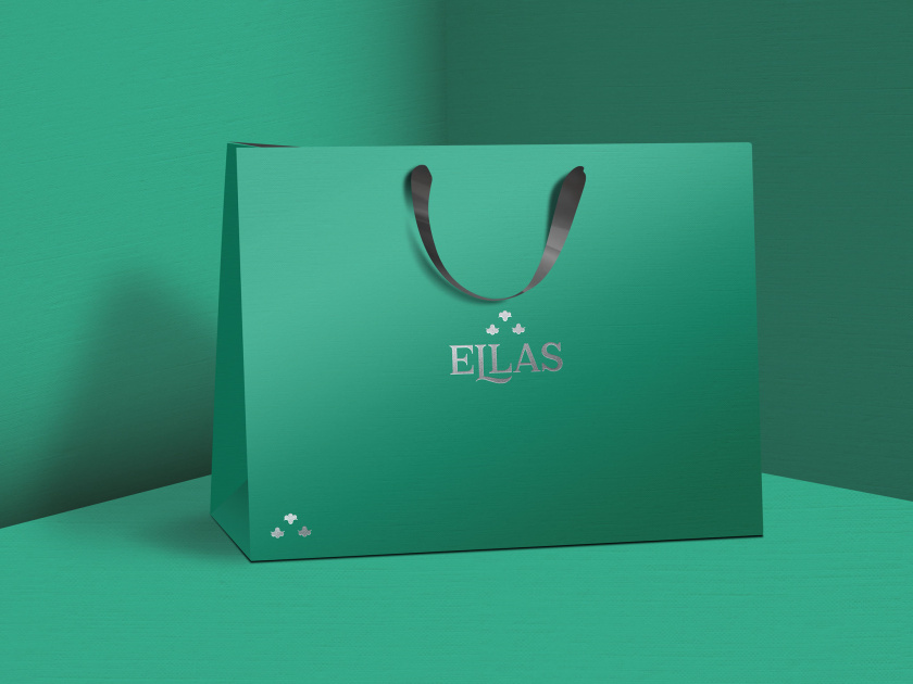 ELLAS珠寶品牌logo設計與品牌vi形象設計,三個花朵徽章 ELLAS珠寶品牌logo設計與品牌vi形象設計,三個花朵徽章