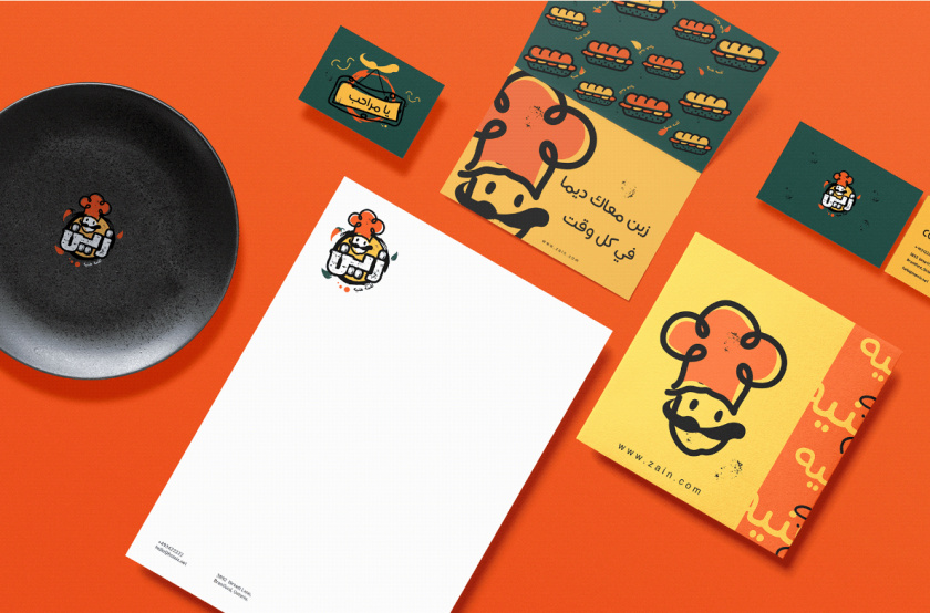 Zain restaurant 三明治西式快餐餐廳餐飲logo設計vi設計，疏漏的手繪風格