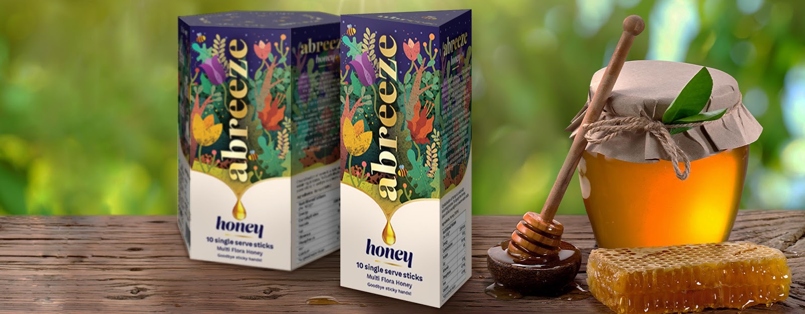 Abreeze 多花蜂蜜包裝設(shè)計(jì)，展現(xiàn)蜜蜂采集花蜜過程插畫