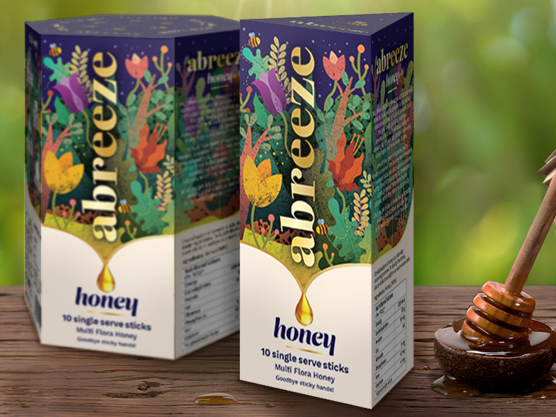 Abreeze 多花蜂蜜包裝設(shè)計(jì)，展現(xiàn)蜜蜂采集花蜜過程插畫