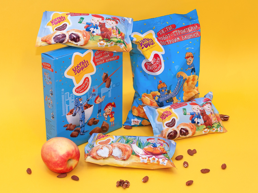 Ukhtyshek兒童休閑食品包裝設計，一起探索世界的男孩女孩插畫設計