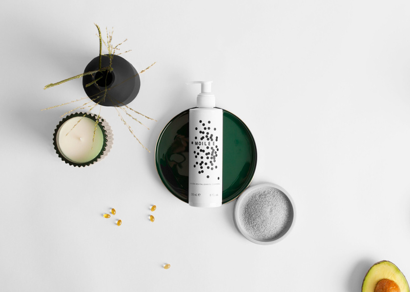 Moilee 化妝護(hù)膚品品牌命名與包裝設(shè)計，描繪皮膚細(xì)胞分子視圖