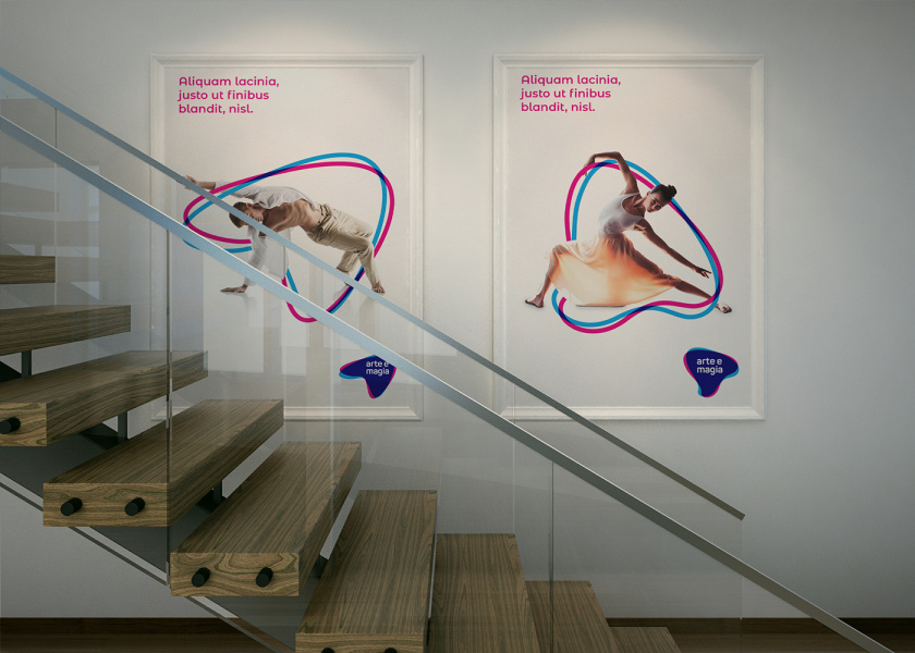 Arte e Magia兒童青少年舞蹈教育機構(gòu)品牌vi視覺形象設(shè)計，彎曲漸變色塊的疊加