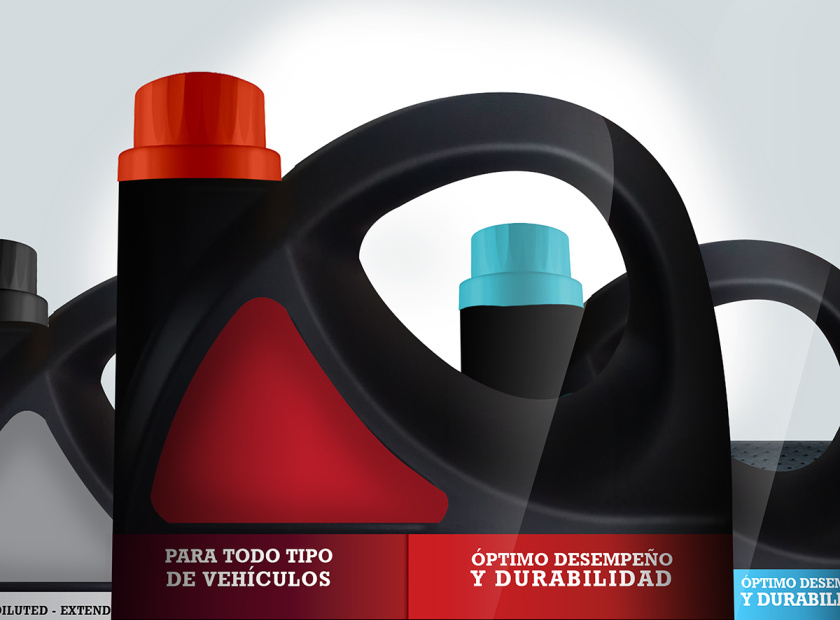 OneStop 汽車(chē)潤(rùn)滑油包裝設(shè)計(jì)，動(dòng)態(tài)漸變色塊風(fēng)格