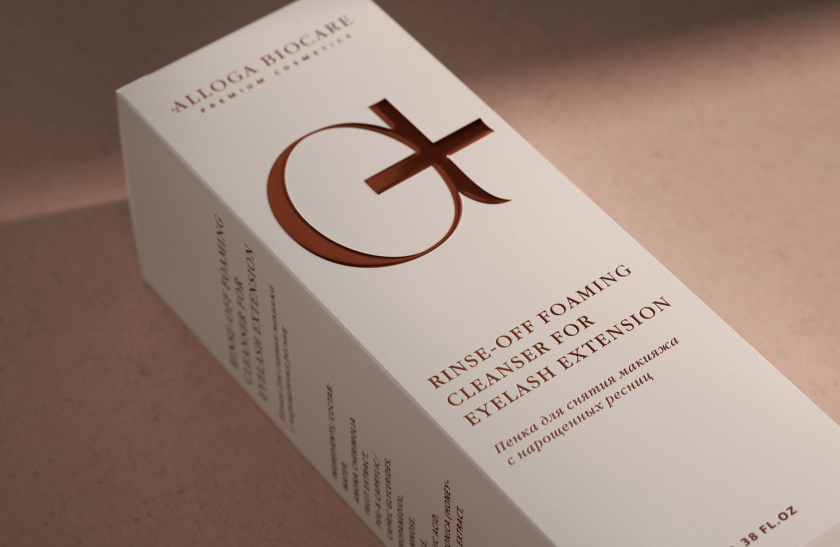 Alloga Biocare高端化妝品包裝設計，古銅色“a+”連字形成醫(yī)學和美學關(guān)系視覺符號