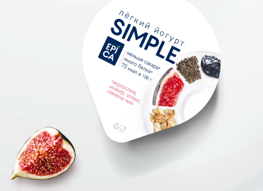 Epica Simple 低糖酸奶包裝設(shè)計(jì)，酸奶添加的谷物及水果顆粒，組成O字符號(hào)