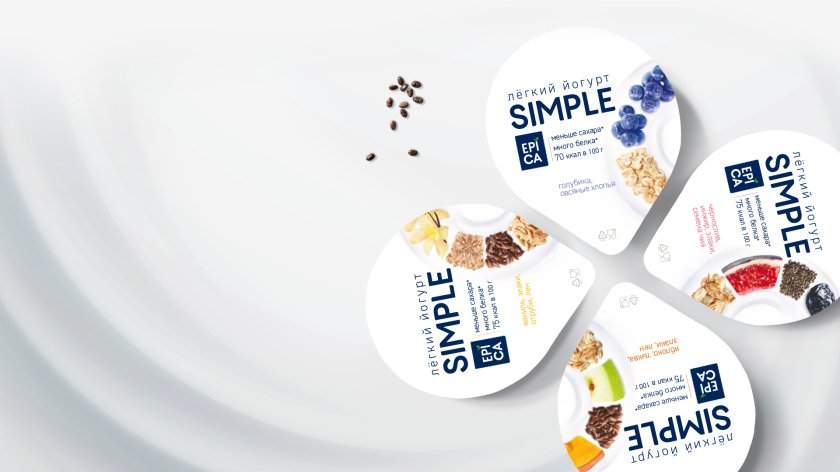 Epica Simple 低糖酸奶包裝設(shè)計(jì)，酸奶添加的谷物及水果顆粒，組成O字符號(hào)