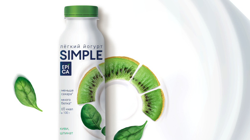 Epica Simple 低糖酸奶包裝設(shè)計(jì)，酸奶添加的谷物及水果顆粒，組成O字符號(hào)