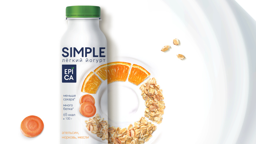 Epica Simple 低糖酸奶包裝設(shè)計(jì)，酸奶添加的谷物及水果顆粒，組成O字符號(hào)