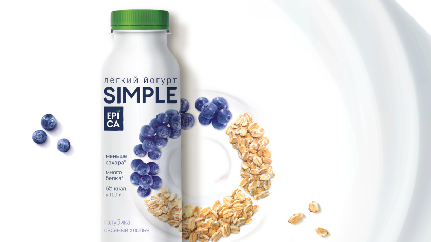 Epica Simple 低糖酸奶包裝設(shè)計(jì)，酸奶添加的谷物及水果顆粒，組成O字符號(hào)