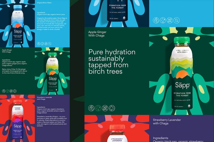 S?pp薩普純天然樺樹瓶裝飲用水包裝設計，分層漸變色塊設計