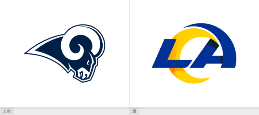 洛杉磯公羊橄欖球隊(duì)logo設(shè)計(jì)品牌形象設(shè)計(jì)，LA字母組合成公羊簡(jiǎn)約造型