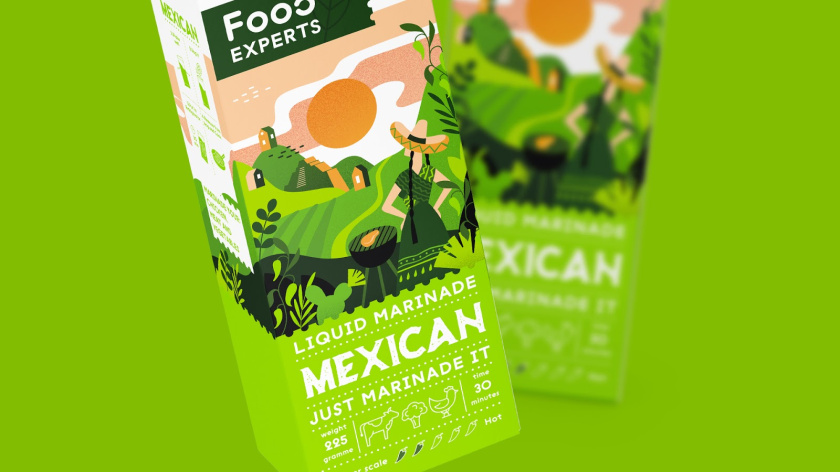 液體腌料調(diào)味品食品包裝設(shè)計，色彩鮮艷的女孩戶外燒烤插畫設(shè)計