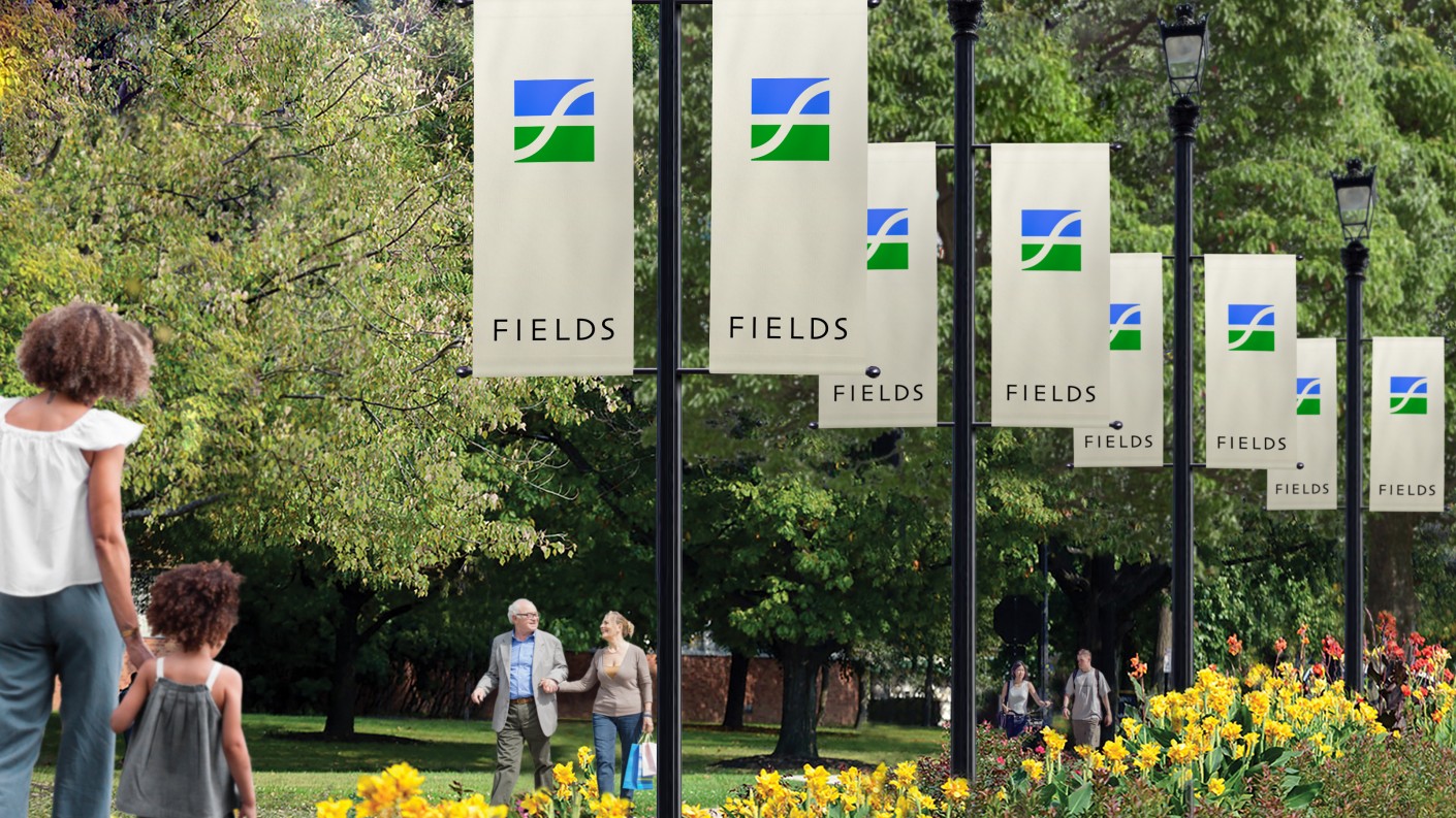 Fields菲爾茲莊園社區(qū)住宅地產(chǎn)logo設(shè)計,彎曲“F”表示河流和干道的交叉 Fields菲爾茲莊園社區(qū)住宅地產(chǎn)logo設(shè)計,彎曲“F”表示河流和干道的交叉