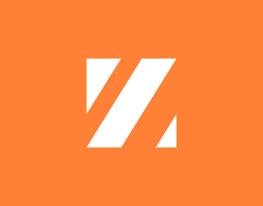 Zethla 建筑公司logo設(shè)計(jì)vi設(shè)計(jì)，正方形被斜切出字母Z+藍(lán)橙工業(yè)配色