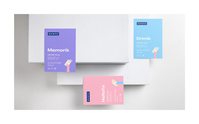 Sonto兒童床墊品牌vi視覺形象識(shí)別設(shè)計(jì)，源自床墊造型的可愛二維卡通設(shè)計(jì)