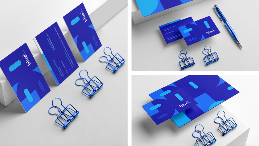 Blue 5 Solutions 科技公司企業(yè)品牌形象vi設(shè)計(jì),,幾何同色系藍(lán)色色塊輔助圖形