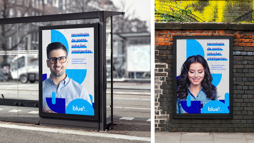 Blue 5 Solutions 科技公司企業(yè)品牌形象vi設(shè)計(jì),,幾何同色系藍(lán)色色塊輔助圖形