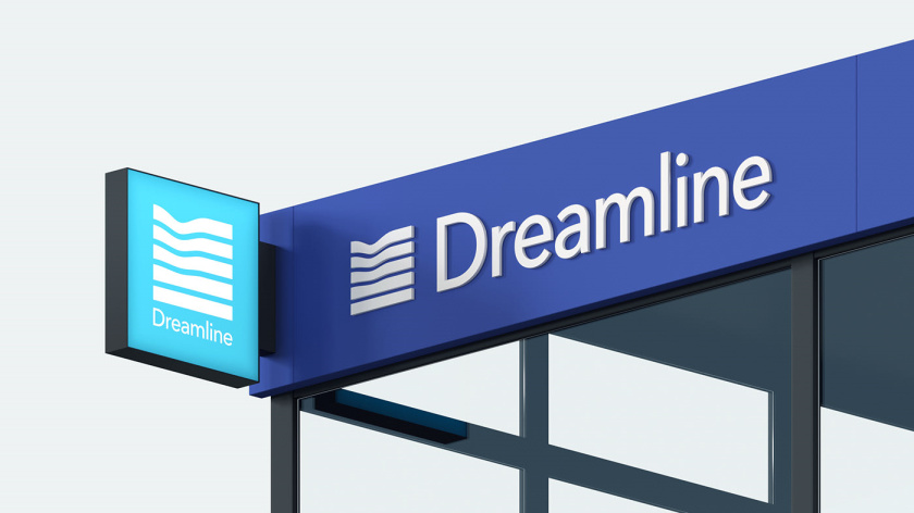 Dreamline 睡眠產(chǎn)品床墊寢具品牌logo設(shè)計(jì)vi設(shè)計(jì)，床墊多層結(jié)構(gòu)承受人體壓力的圖形