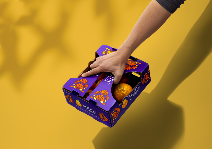 Sumo Citrus 橘子包裝箱設(shè)計(jì)靈感來自水果的獨(dú)特形狀和日式圖案