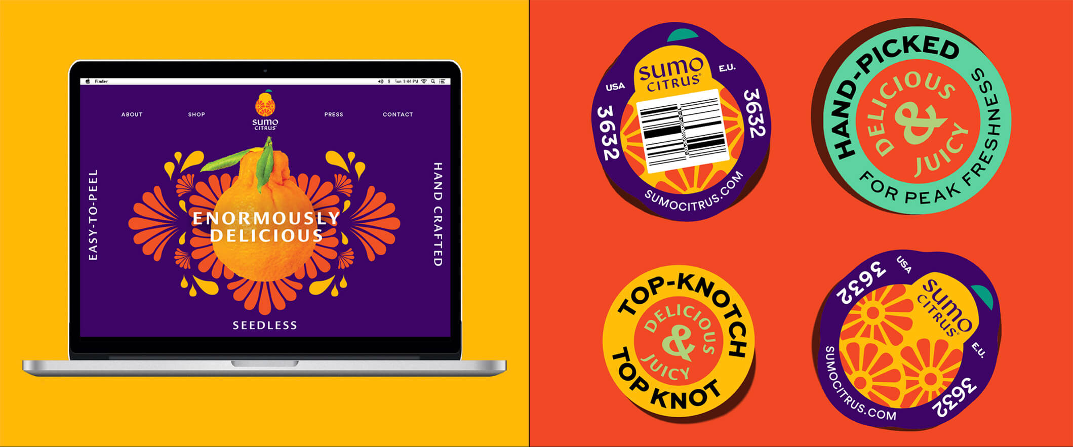 Sumo Citrus 橘子包裝箱設(shè)計(jì)靈感來自水果的獨(dú)特形狀和日式圖案