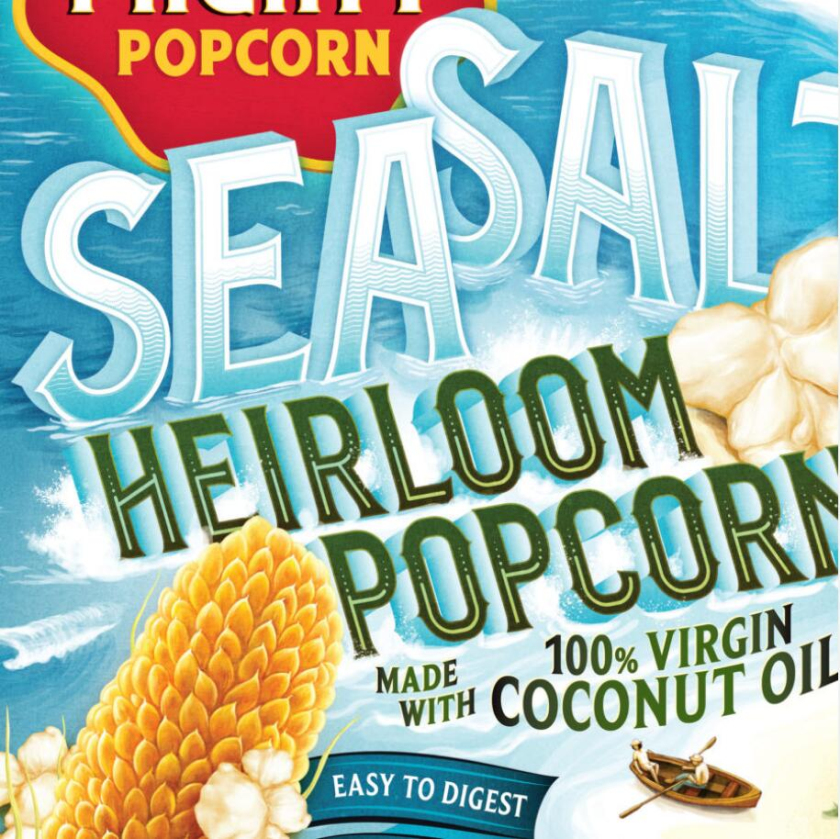 Tiny Mighty 袋裝爆米花包裝設(shè)計，非常藝術(shù)的田園風(fēng)格玉米與農(nóng)莊插畫設(shè)計