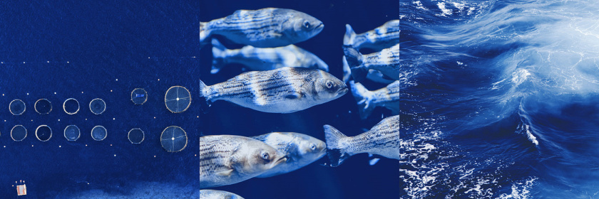 Seaculture 海水養(yǎng)殖海鮮品牌logo與vi識(shí)別設(shè)計(jì)，四個(gè)線條魚組合