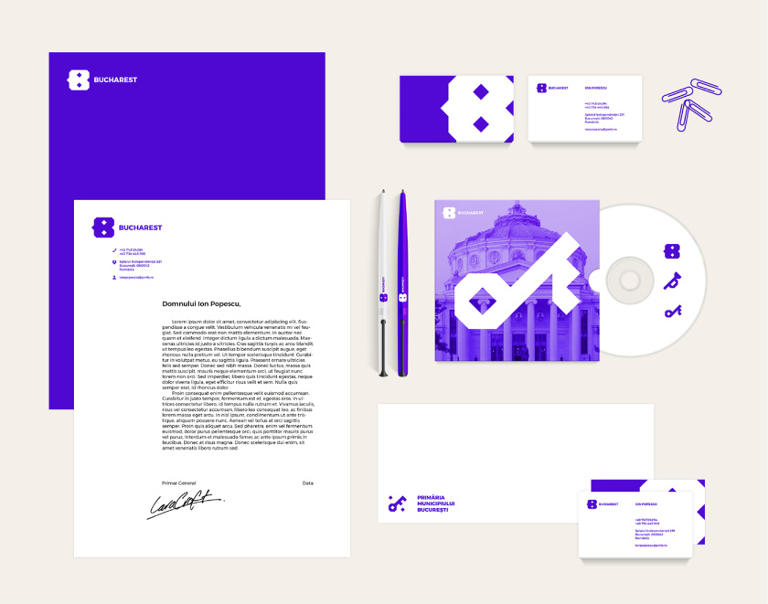 Bucharest布加勒斯特城市品牌vi視覺形象設(shè)計logo設(shè)計，單色幾何風(fēng)格