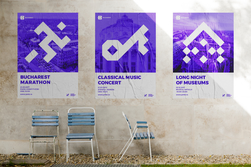 Bucharest布加勒斯特城市品牌vi視覺形象設計logo設計，單色幾何風格