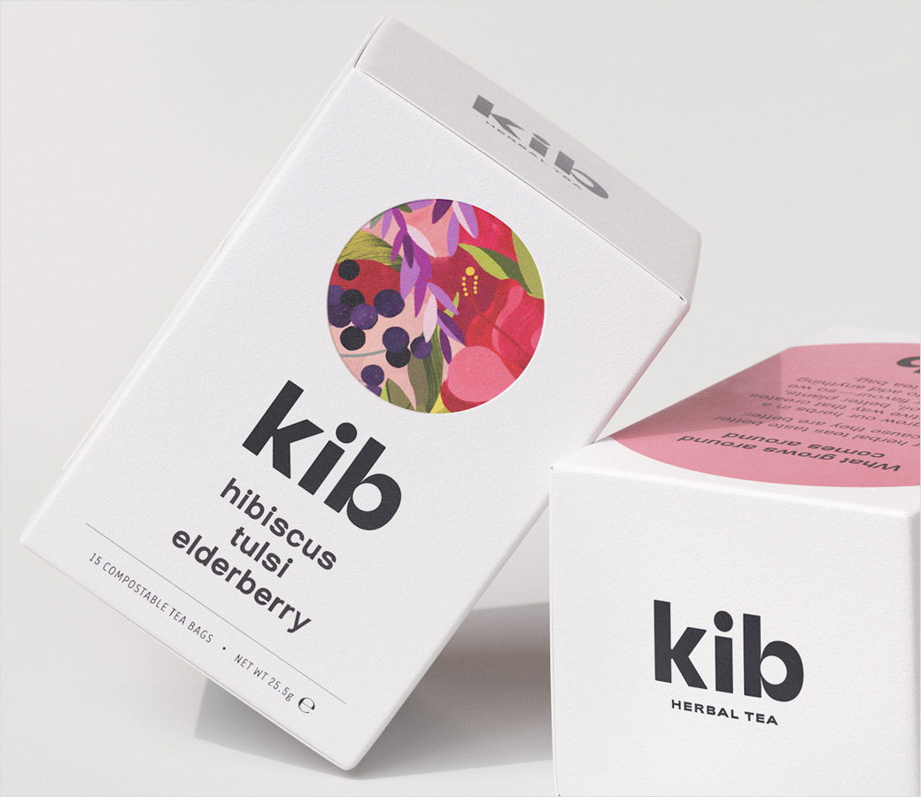 Kib天然保健花草茶茶葉包裝設(shè)計插畫設(shè)計，自然簡潔的圓形風(fēng)格