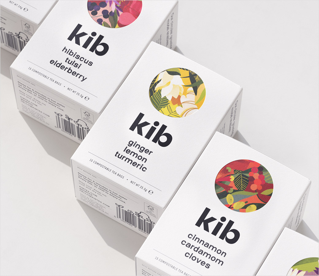 Kib天然保健花草茶茶葉包裝設(shè)計插畫設(shè)計，自然簡潔的圓形風(fēng)格