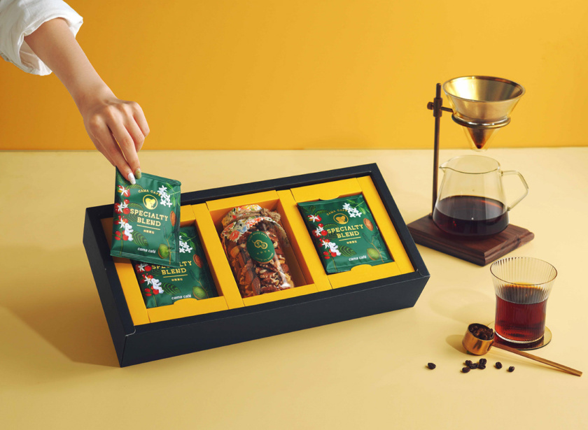 cama café 咖啡堅(jiān)果中秋團(tuán)圓禮盒包裝設(shè)計(jì)“植物草本花卉插畫(huà)”風(fēng)格