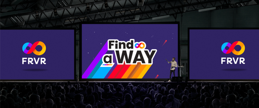 FRVR免費休閑游戲平臺網(wǎng)站品牌重塑，對角線顏色分割無窮大造型LOGO設(shè)計+動感線條輔助圖形