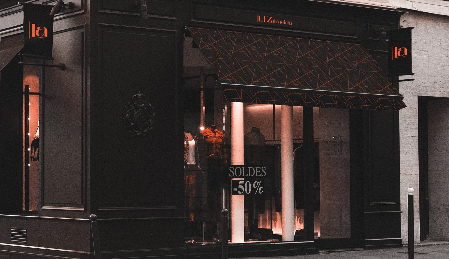 個性與時尚的Liz Almeida服裝品牌vi設(shè)計店鋪設(shè)計，以“雜亂而有序排列的線元素為輔助識別