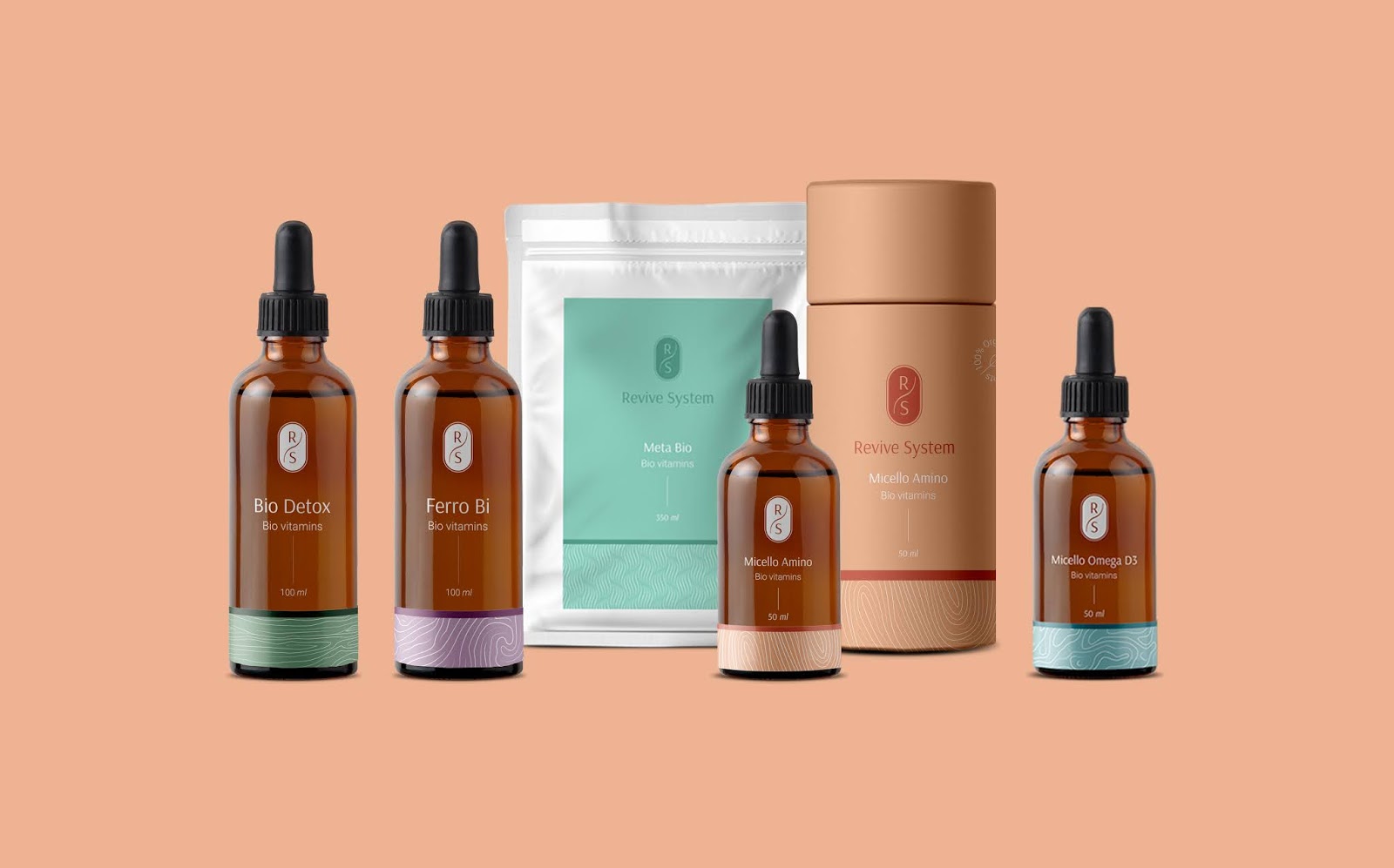 RS(Revive System)復(fù)合維生素保健品包裝設(shè)計，接近精油化妝品的優(yōu)雅的高識別包裝