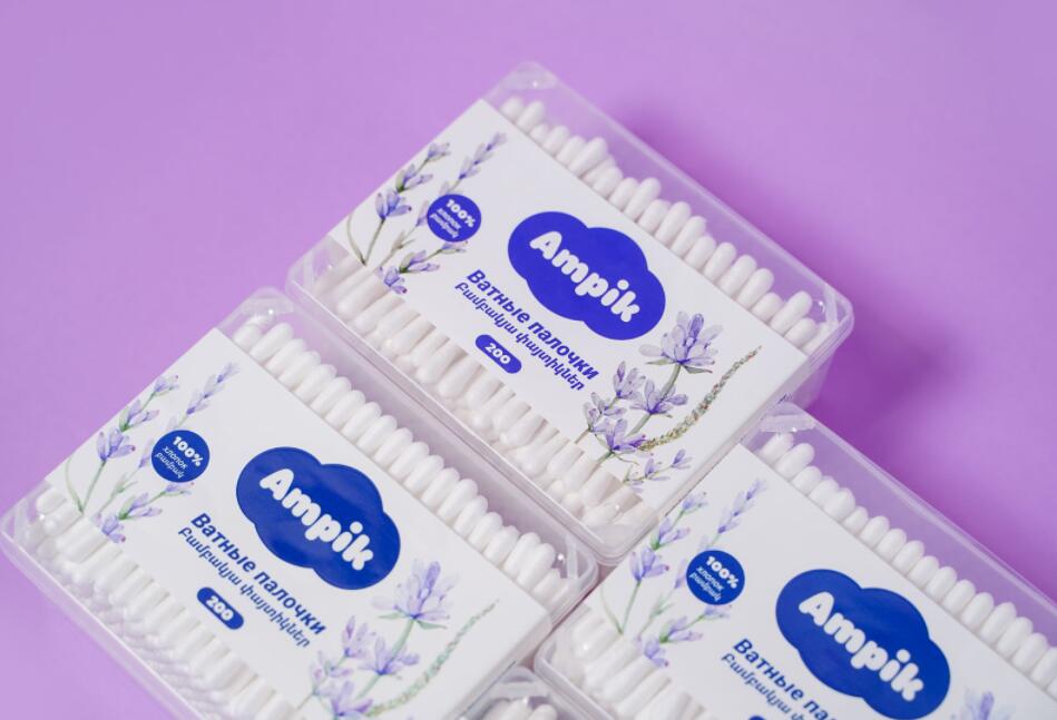 Ampik 安皮克消毒棉簽品牌命名與包裝設計，蓬松的云彩符號代表柔軟的棉花