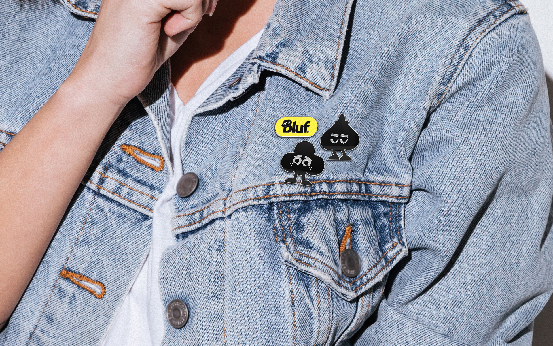 Bluf翻墻與隱私保護(hù)VPN軟件品牌設(shè)計(jì)ip卡通-衣服裝飾引腳