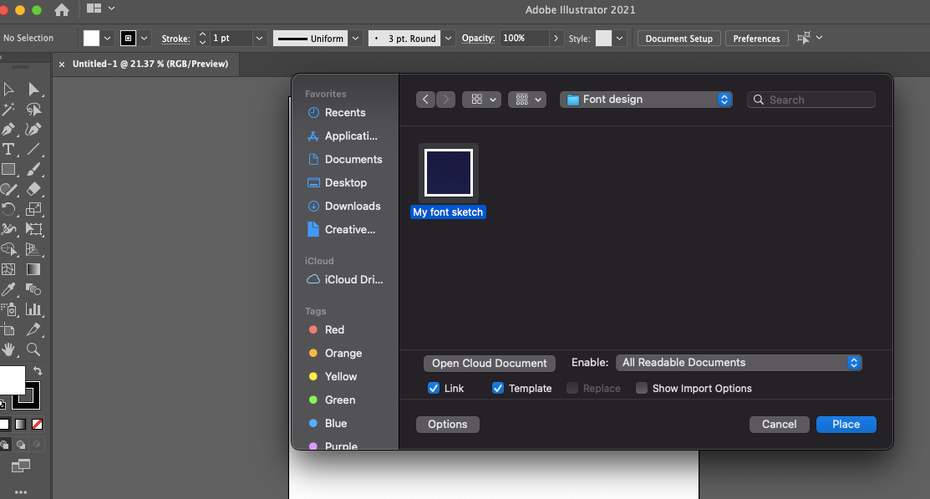 Adobe Illustrator 界面的屏幕截圖