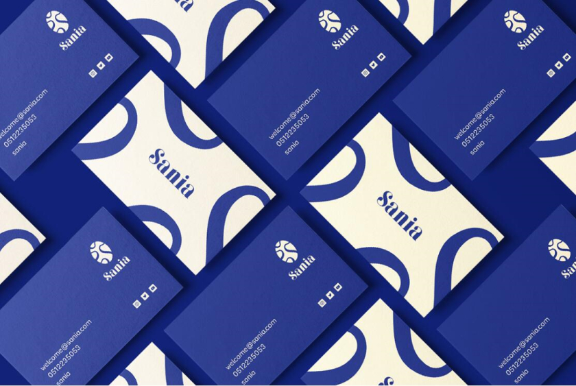 sania 烘培面包店品牌vi形象設(shè)計，寶藍色面包手繪線條輪廓圖案