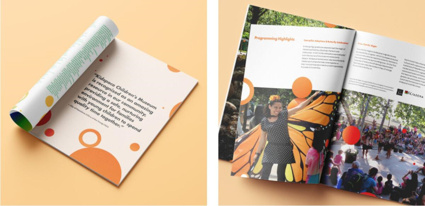 帕薩迪納Pasadena兒童空間博物館宣傳畫(huà)冊(cè)年度報(bào)告設(shè)計(jì)，圓形色彩環(huán)