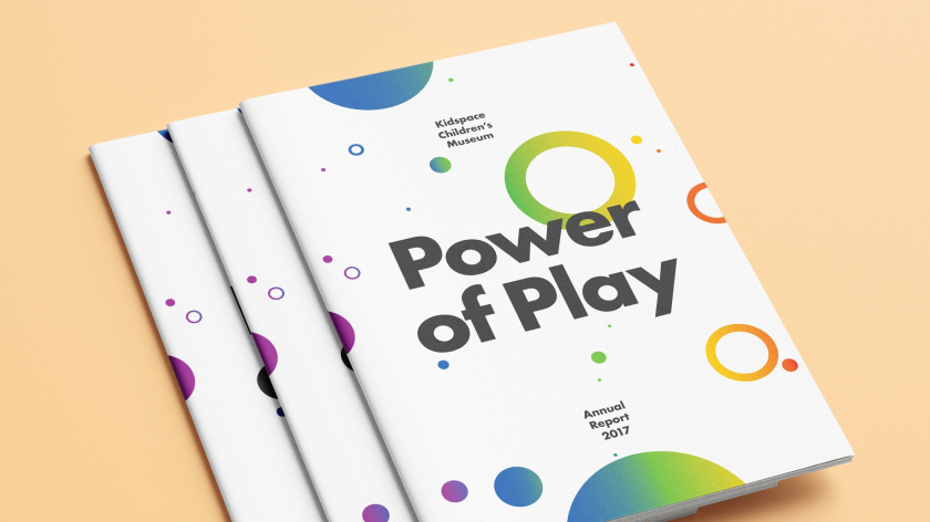 帕薩迪納Pasadena兒童空間博物館宣傳畫(huà)冊(cè)年度報(bào)告設(shè)計(jì)，圓形色彩環(huán)