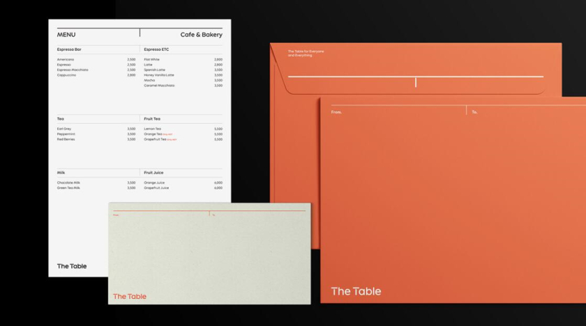 The Table 電信品牌vi視覺識別設(shè)計空間設(shè)計及導視,與桌子結(jié)合的長長的T型水平線元素 The Table 電信品牌vi視覺識別設(shè)計空間設(shè)計及導視,與桌子結(jié)合的長長的T型水平線元素