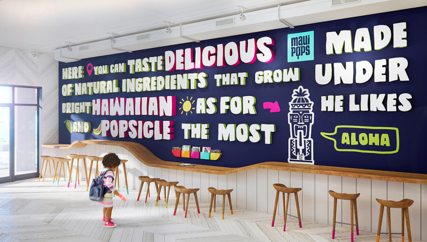 Maui Pops 冰淇淋店品牌logo設(shè)計(jì)店鋪室內(nèi)設(shè)計(jì)，活潑的夏威夷風(fēng)格