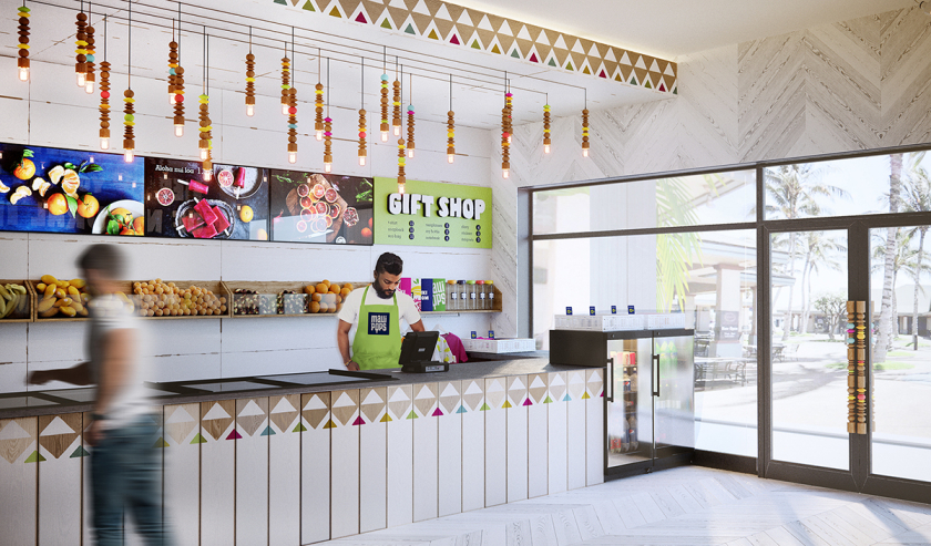 Maui Pops 冰淇淋店品牌logo設(shè)計(jì)店鋪室內(nèi)設(shè)計(jì)，活潑的夏威夷風(fēng)格