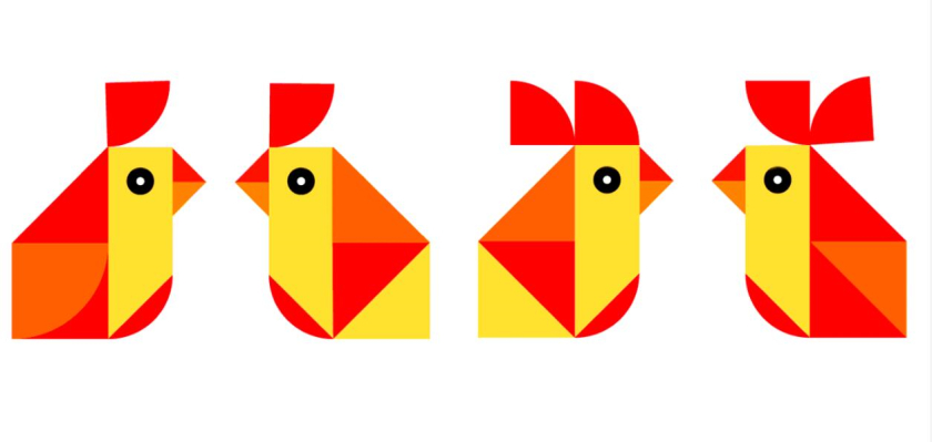 Chicken Cafe 幾何色塊小雞咖啡餐飲”LOGO+輔助圖形”設(shè)計(jì)