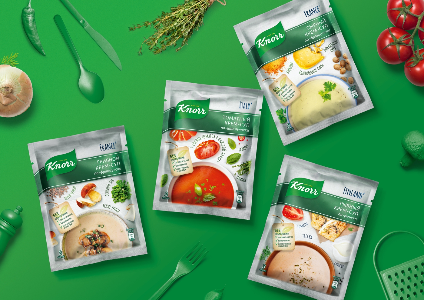 家樂袋裝濃湯寶包裝設(shè)計(jì)“奶油”系列，逼真新鮮食材風(fēng)格