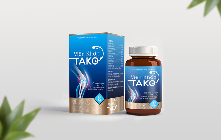 Tako 關(guān)節(jié)補(bǔ)充劑藥品保健品包裝設(shè)計(jì)，膝關(guān)節(jié)在藍(lán)色光面紙材料的圖像顯示